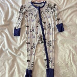 Charming Floral Kids Footie with Blue Trim